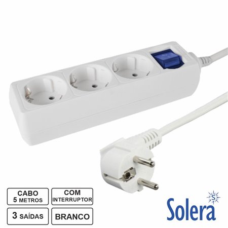 Extensão Elétrica 3X Schuko c/ Interruptor 5M Solera