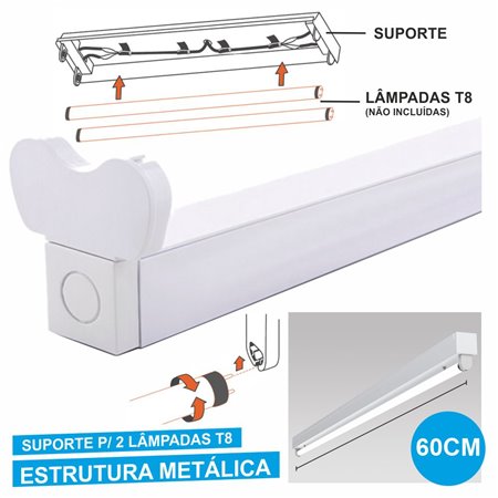 Armadura 60cm p/ 2 Lâmpadas Tubulares T8 G13