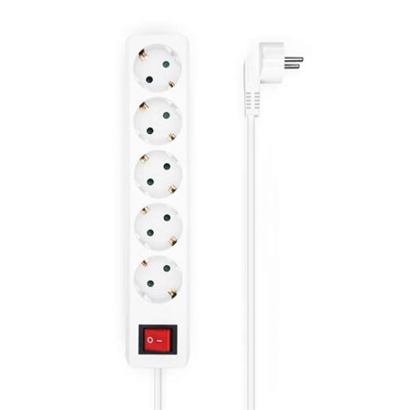 Aisens Base Múltipla 5 Tomadas com Interruptor com Cabo 3×1,5mm2 - 1,4m - Cor Branca