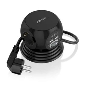 Power Strip multifuncional de mesa Aisens com 3 tomadas + 2xUSB-C - 2xUSB-A - 1,4m - cor preta