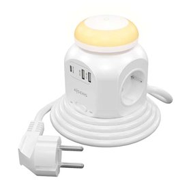 Power Strip multifuncional de mesa Aisens com 4 tomadas + 1xUSB-C 20W PD3.0 - 2xUSB-A 18W QC3.0 - Luz noturna - 1,8m - Cor branc