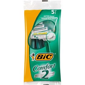 Bic Confort 2 Pacote de 5 Lâminas Descartáveis de 2 Lâminas - Tira Lubrificante com Aloe Vera