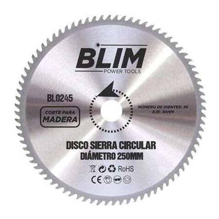 Disco de corte de madeira Blim para serra 250mm - 36 dentes com revestimento de carboneto de tungstênio