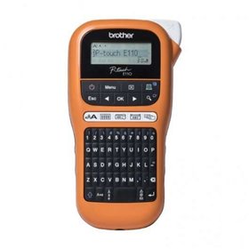Fabricante de etiquetas eletrônicas portáteis Brother PT-H110VP - Tela LCD - 200 símbolos - Velocidade 20mm - Cor Preto/Laranja