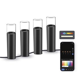 Ksix Pack 4 Smartled Outdoor RGBWIC Beacons - IP65 - Controle de APP - Fácil instalação