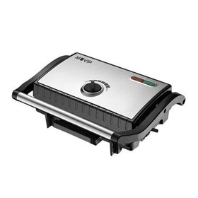 Placa de grelha para sanduicheira Muvip em aço inoxidável 1500W - Temperatura ajustável - Placa superior inclinável - Pressão un