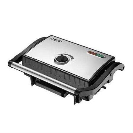 Placa de grelha para sanduicheira Muvip em aço inoxidável 1500W - Temperatura ajustável - Placa superior inclinável - Pressão un