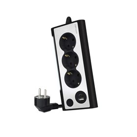 Faixa de energia de mesa Nanocable com 3x Shuckos, 1x USB-C e 1x USB-A - Iluminação LED com interruptor - Cabo de 1,50 m