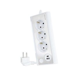 Faixa de energia de mesa Nanocable com 3x Shuckos, 1x USB-C e 1x USB-A - Iluminação LED com interruptor - Cabo de 1,50 m
