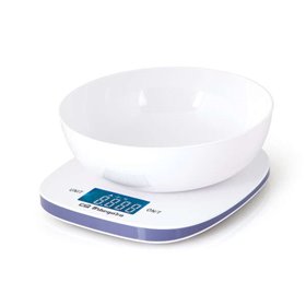 Peso eletrônico da cozinha Orbegozo PC 1014 - Precisão 1g - Plataforma de vidro - Display LCD azul - Capacidade 5Kg - Inclui TAÇ