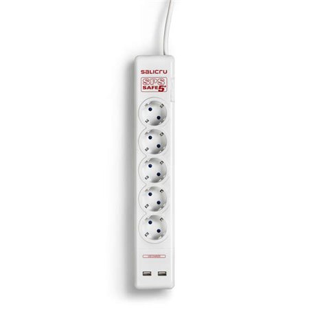 Salicru Power Strip SPS SAFE 5+ Protetores Elétricos Ativos de Última Geração - 5 Tomadas Schuko - Cor Branca