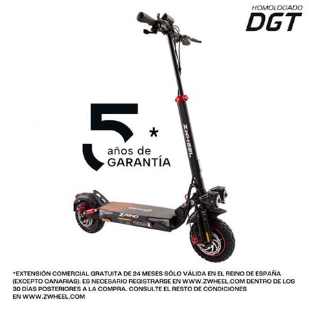 Scooter Elétrica Zwheel ZRino Duo 2x Motor 500W - Aprovado DGT - Suspensão dianteira e traseira - Rodas off-road de 10" - Veloci