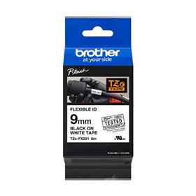 Etiquetas laminadas flexível original Brother TZeFX221 - Texto preto em fundo branco - 9 mm de largura x 8 metros