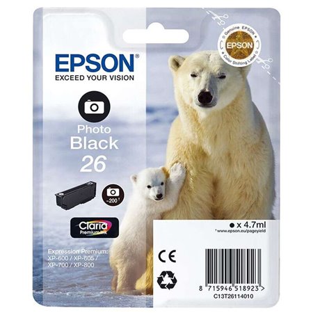 Tinteiro original Epson T2611 (26) Preto Fotográfico - C13T26114012