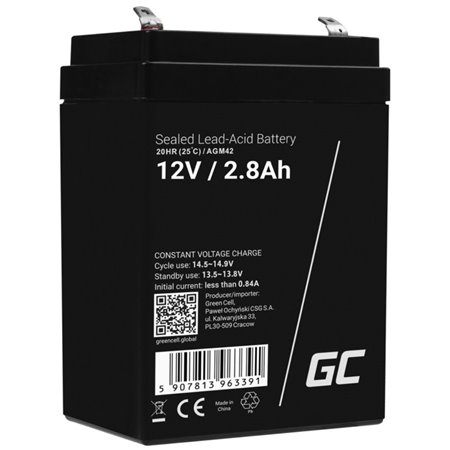 Bateria Chumbo Gel AGM 12V 2.8A GREEN CELL