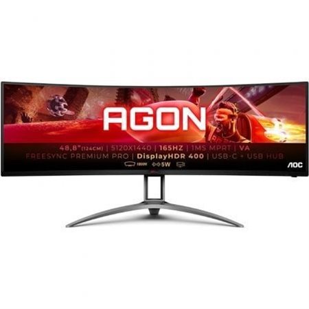 Monitor gamer curvo ultrapanorâmico AOC Agon AG493UCX2 de 48,8"/ Dual QHD/ 1 ms/ 165 Hz/ VA/ Multimídia/ Preto