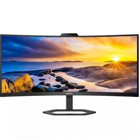 Philips 34E1C5600HE Monitor profissional ultrawide curvo de 34"/ WQHD/ Webcam/ Multimídia/ Altura ajustável/ Preto