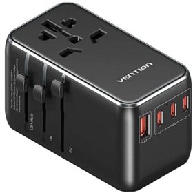 Carregador de Parede Universal GaN Vention FJGB0, Toma de Corrente Universal, 3xUSB Tipo-C, 1xUSB, 120W