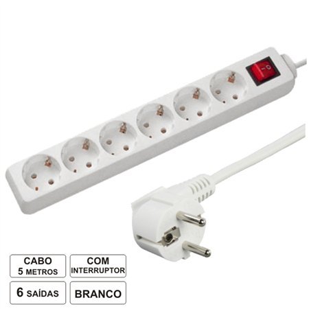 Tomada Elétrica C/ 6 Saídas Interruptor 5M