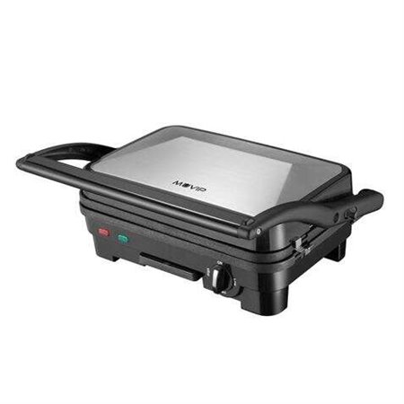 Sanduicheira Muvip de aço inoxidável 1800W - Placas de grelha antiaderentes reversíveis, lisas - Seletor de temperatura - Placa 