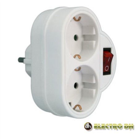 Tomada Elétrica C/ 2 Saídas Interruptor Branco Edh