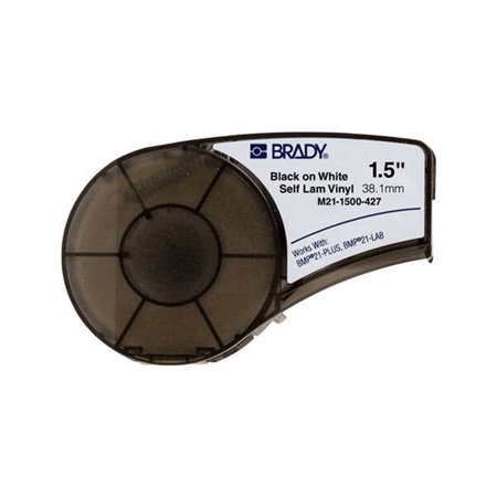 Brady M21-1500-427 Fita de vinil autolaminada original para etiquetas envolventes - Texto preto em fundo branco - 1,5" x 14,3' d