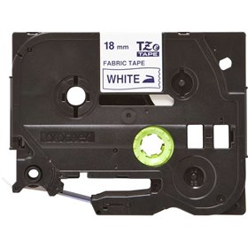 Etiquetas têxtil original Brother TZeFA4 - Texto azul em fundo branco - Largura 18 mm x 3 metros