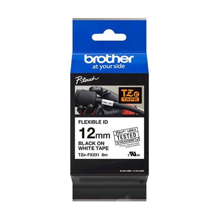Etiquetas laminadas flexível original Brother TZeFX231 - Texto preto em fundo branco - Largura 12 mm x 8 metros
