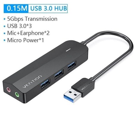 Hub USB 3.0 com Placa de Som Vention CHIBB, 3xUSB, 1xMicroUSB PD
