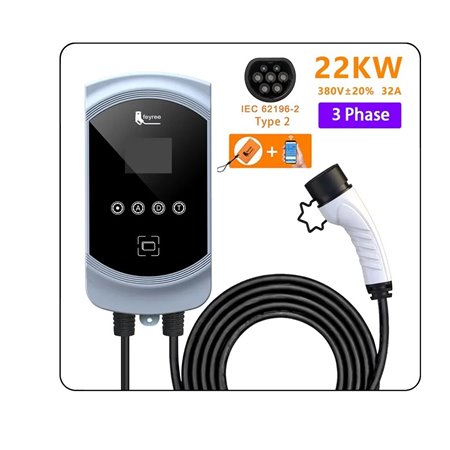 Carregador para Veículo Elétrico, Modo2, 22KW 32A Trifásico + App
