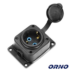 Ficha Schuko Fêmea 16A/230V Preta C/ Tampa Orno