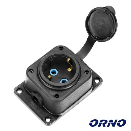 Ficha Schuko Fêmea 16A/230V Preta C/ Tampa Orno