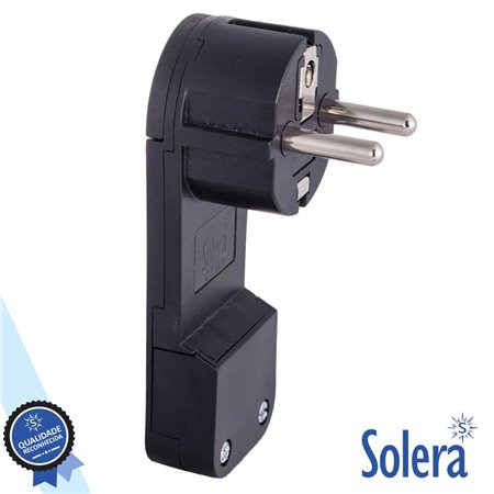 Ficha Schuko Macho C/ Terra Anel Extração 220V Preta Solera