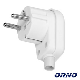 Ficha Schuko Ângular 90º Macho 16A Branca Orno