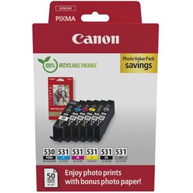 Canon PGI530/CLI531 Pack de 6 Tinteiros Originais + 50 Folhas de Papel Fotografico 10x15cm 6117C004