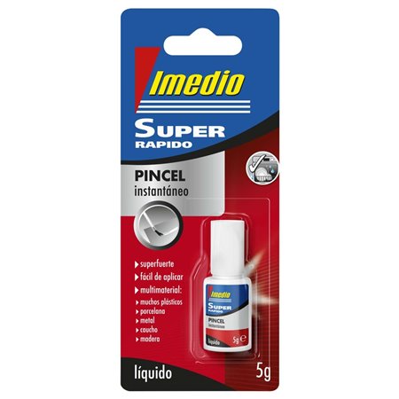 Cola instantânea super rápida Imedio em pote com pincel, 5g - Transparente - Multimaterial