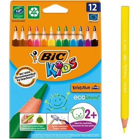 Bic Kids Evolution Triangle - Pacote com 12 Lápis de Cor Triangulares - Ponta Ultrarresistente - Sem Madeira
