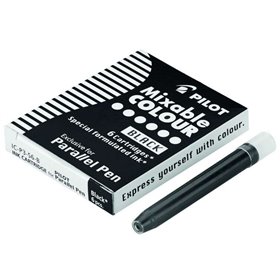 Pacote com 6 Refis Pilot para Caneta Tinteiro Parallel - Capacidade de 1ml - Preto