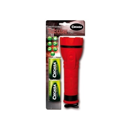 Lanterna profissional Cegasa com 7 LEDs - Corpo emborrachado antiderrapante - Resistente a choques e umidade - Funciona com 2 pi