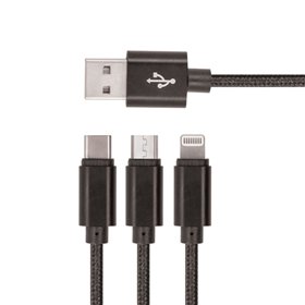 Cabo Usb-A 2.0 / Microusb+Lightning+Usb-C 2A 1M