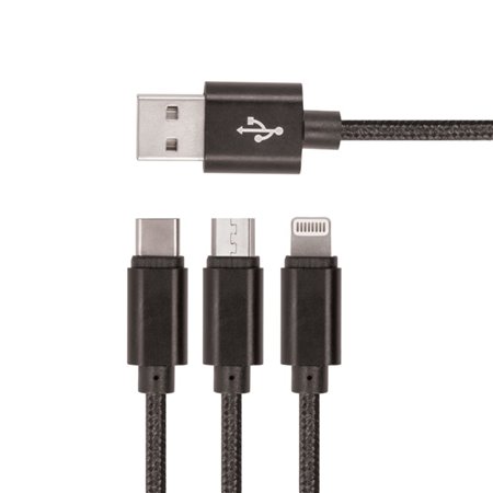 Cabo Usb-A 2.0 / Microusb+Lightning+Usb-C 2A 1M