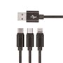 Cabo Usb-A 2.0 / Microusb+Lightning+Usb-C 2A 1M