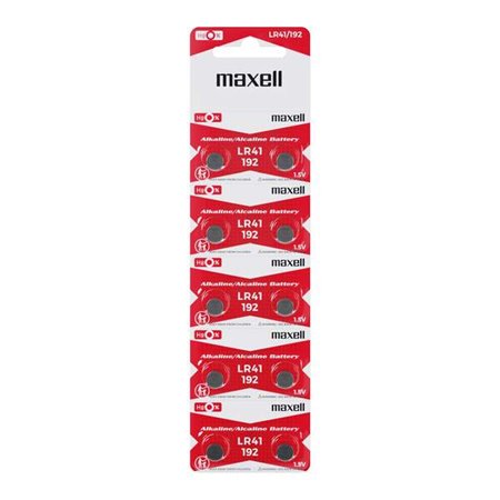 Pacote com 10 pilhas tipo botão alcalinas Maxell LR41 1,5V