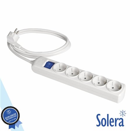 Tomada Elétrica c/ 5 Saídas Interruptor 3M Branco Solera