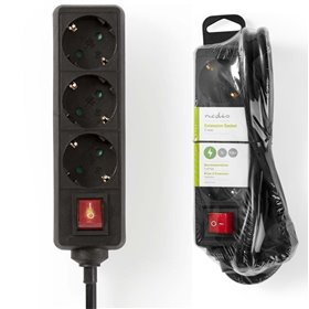 Tomada Elétrica C/ 3 Saídas Interruptor On/Off 1.5M Nedis