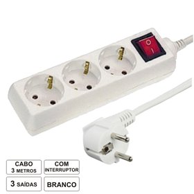 Tomada Elétrica C/ 3 Saídas Interruptor 3M