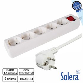 Tomada Elétrica C/ 5 Saídas Interruptor 1.5M Branca Solera