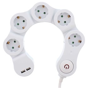 Tomada Elétrica C/ 5 Saídas Interruptor 3M Flexível 2Usb