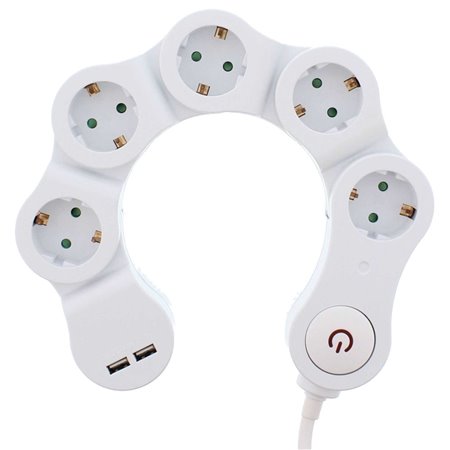Tomada Elétrica C/ 5 Saídas Interruptor 3M Flexível 2Usb