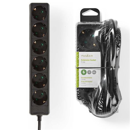 Tomada Elétrica C/ 6 Saídas Interruptor Proteção 1.5M Nedis